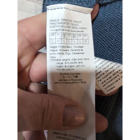 VOYAGE By Marina Rinaldi Gray Blue Wide 3/4 Sleeve Tunic Sweater Merino Wool L - Picture 11 of 13